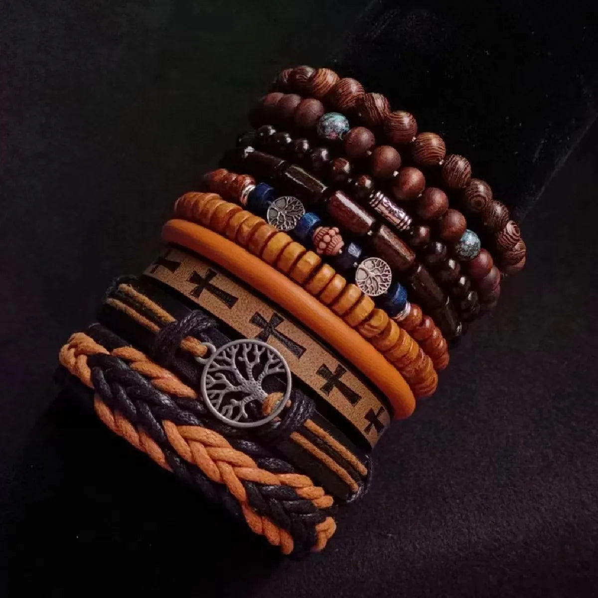Khaki Baum 10 Teile/satz Schwarz Wrap Woven Mode Handgemachte Männer Armbänder Männliche Frauen Leder Armbänder Männer Armreif Großhandel Schmuck