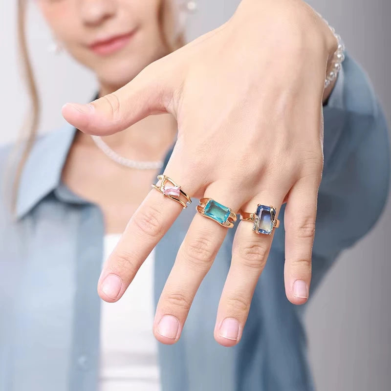 Luxus Edelstahl Ringe Vergoldet Bunte Stein Zirkon Kristall Herz Ring Für Frauen Hochzeit Boho Schmuck Weihnachtsgeschenk