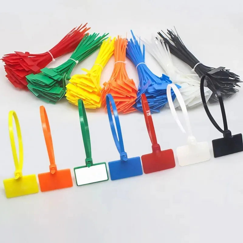 100 Stück bunte Nylon-Kabelbinder, Kunststoff-Etiketten-Umreifungsband, einfache Markierung, Etiketten, selbstsichernde Kabelbinder, Mesh-Drahtmarkierungswerkzeuge