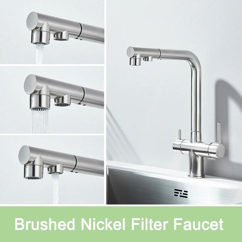 Rozin Wasserreiniger, Küchenarmatur, Schwarz, herausziehbarer flexibler Filter, Küchenarmaturen, Kran, Messing, 2-in-1-Mischbatterie für heißes und kaltes Wasser