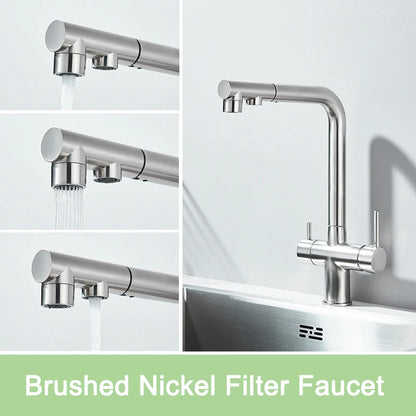 Rozin Wasserreiniger, Küchenarmatur, Schwarz, herausziehbarer flexibler Filter, Küchenarmaturen, Kran, Messing, 2-in-1-Mischbatterie für heißes und kaltes Wasser