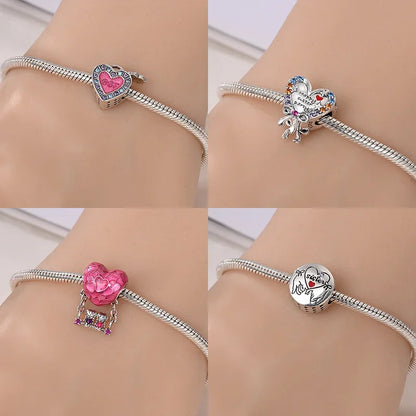Silber S925 Schwestern Serie Rosa Herz Charme Für Immer Liebe Perlen Fit Original Armband Diy Edlen Schmuck Geschenke für Frauen