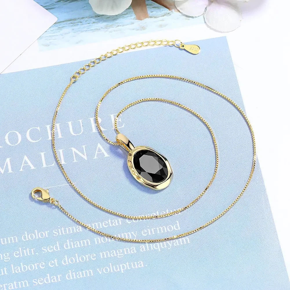 Lihong S925 Sterling Silber galvanisierte 18 Karat Gold Obsidian Schlüsselbeinkette exquisites Geschenk Damen Anhänger Halskette (40 cm + 5,0 cm)