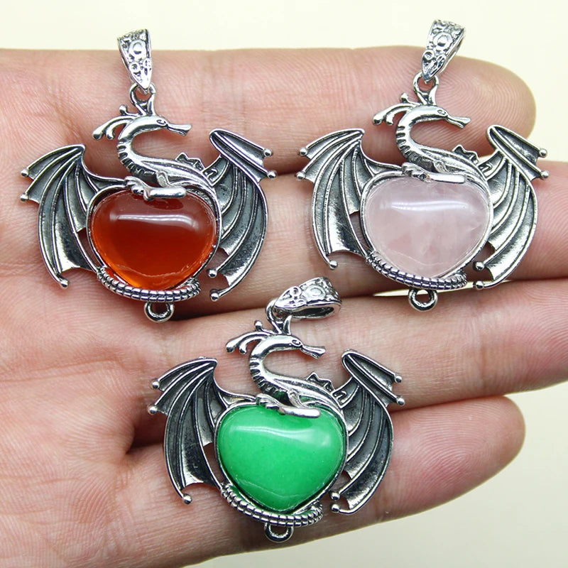 10 Stück bunte Drachen Naturstein Amethyst Quarz Kristall Herz Perle Anhänger für DIY Schmuck Halskette Anhänger Frauen Geschenke