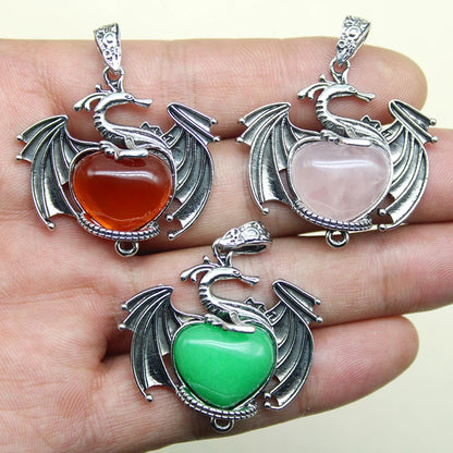 10 Stück bunte Drachen Naturstein Amethyst Quarz Kristall Herz Perle Anhänger für DIY Schmuck Halskette Anhänger Frauen Geschenke
