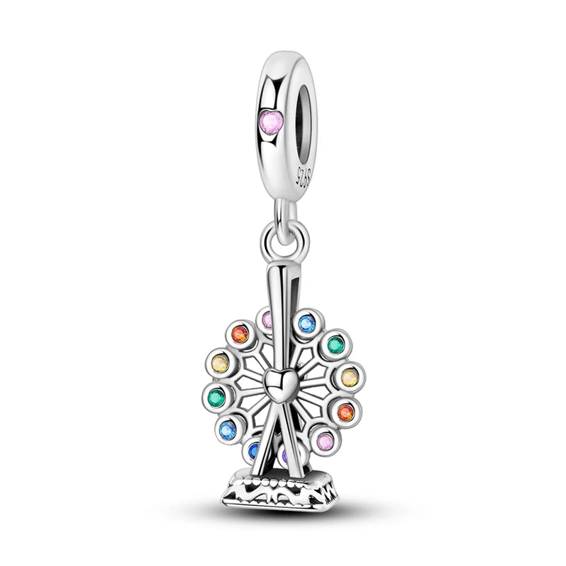 Vergnügungspark-Charm aus 925er-Sterlingsilber, Riesenrad, Achterbahn, Zirkus, Clown, Karussell, passend für DIY-Armbänder, Halsketten, Souvenir