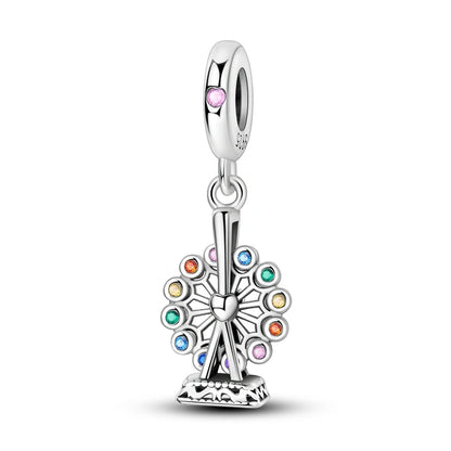Vergnügungspark-Charm aus 925er-Sterlingsilber, Riesenrad, Achterbahn, Zirkus, Clown, Karussell, passend für DIY-Armbänder, Halsketten, Souvenir
