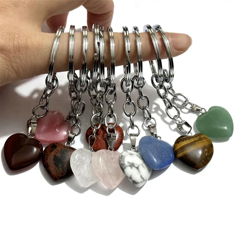 20 stücke Natürliche Raue Rohstein Kristall Quarz Schlüsselbund Frauen Männer Handtasche Hangle Auto Schlüssel Halter Raw Mineral Stein Schlüsselring schmuck