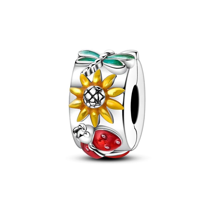 Silberverschluss, 925er-Sterlingsilber, CZ-Pflaster-Clip-Charms, Gänseblümchen-Perlen, Stopper, Sicherheitskette, passend für Original-Armreif, Schmuck-Clip