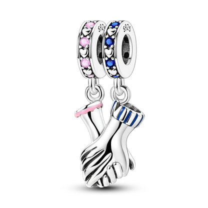 925 Sterling Silber Original Charms Perle CZ Zirkon Liebe Mama Rosa Herz Anhänger Passend für Armband DIY Damen Schmuck Geschenk für Freundin