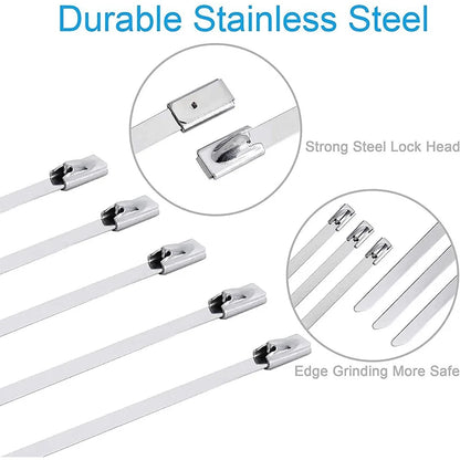 100 Stück Edelstahl-Kabelbinder 304 #   Metall-Kabelbinder mit Selbstverriegelung 4,6mm Hochbelastbare Metall-Auspuffbinder mit Verschluss
