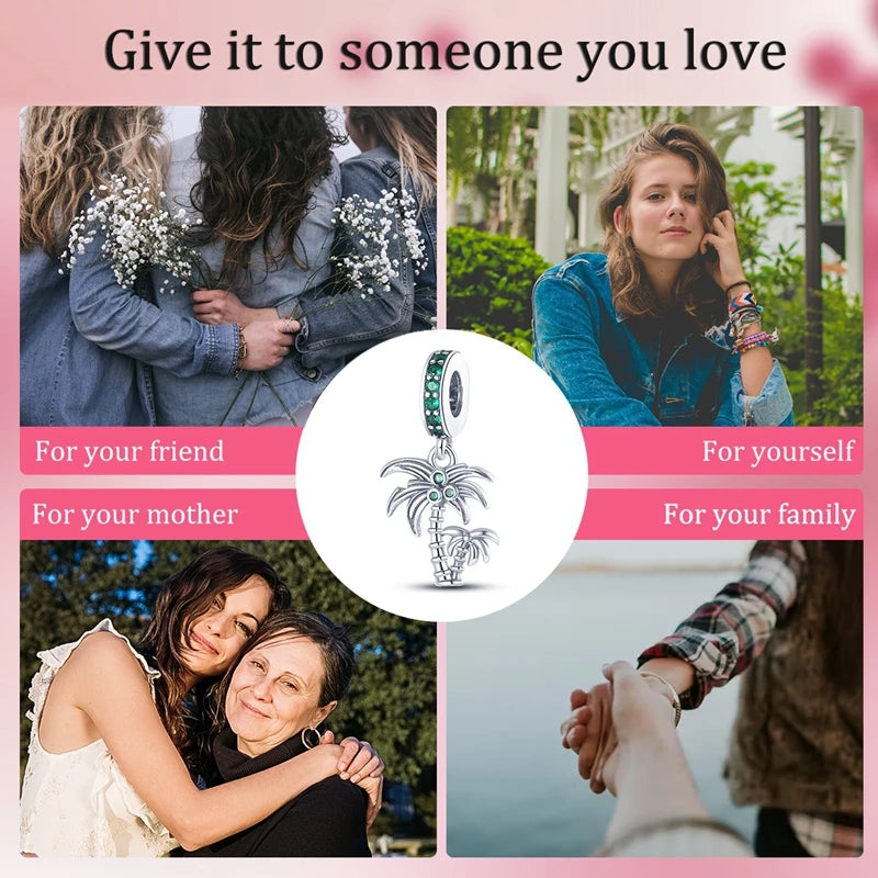 Neu im 925er-Sterlingsilber, Sommer-Kokosnussbäume, Charms, Perlen-Anhänger, Schmuck, passend für Original-925-Armbänder für Frauen, DIY-Geschenk