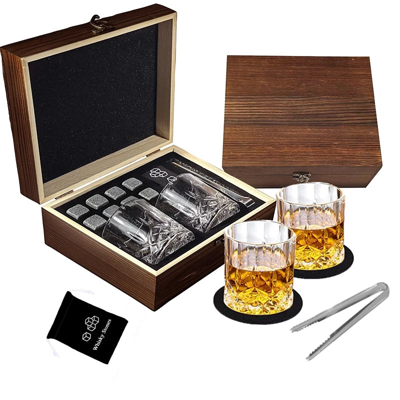 Geschenkset mit Whiskey-Steinen, 8 Whiskey-Steine, 2 Gläser, Eiszange, wiederverwendbare Whiskey-Steine, Geschenk für Männer, Vatertagsgeschenk, Bar-Party-Set