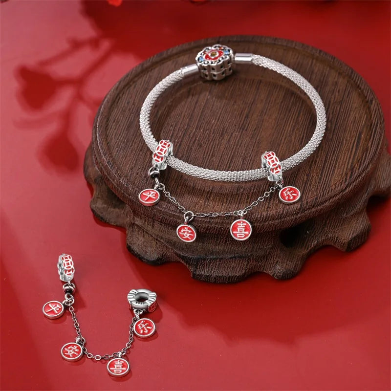 Rote Serie 925er Sterlingsilber Kamera Apfel Herzförmiger Koi Feuerwerkskörper Gott Reichtum Charm Passend für DIY Armband Halskette Partygeschenke