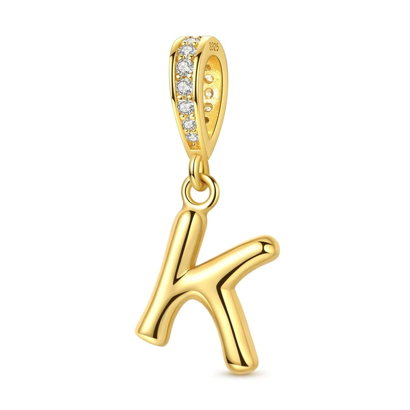 Golden Series Funkelnder Elefanten-Anhänger aus 925er-Sterlingsilber und 26 englische Alphabet-Anhänger, passend für Armbänder, exquisites Geschenk