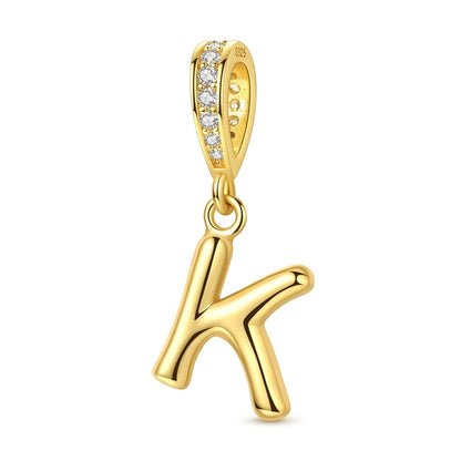Golden Series Funkelnder Elefanten-Anhänger aus 925er-Sterlingsilber und 26 englische Alphabet-Anhänger, passend für Armbänder, exquisites Geschenk
