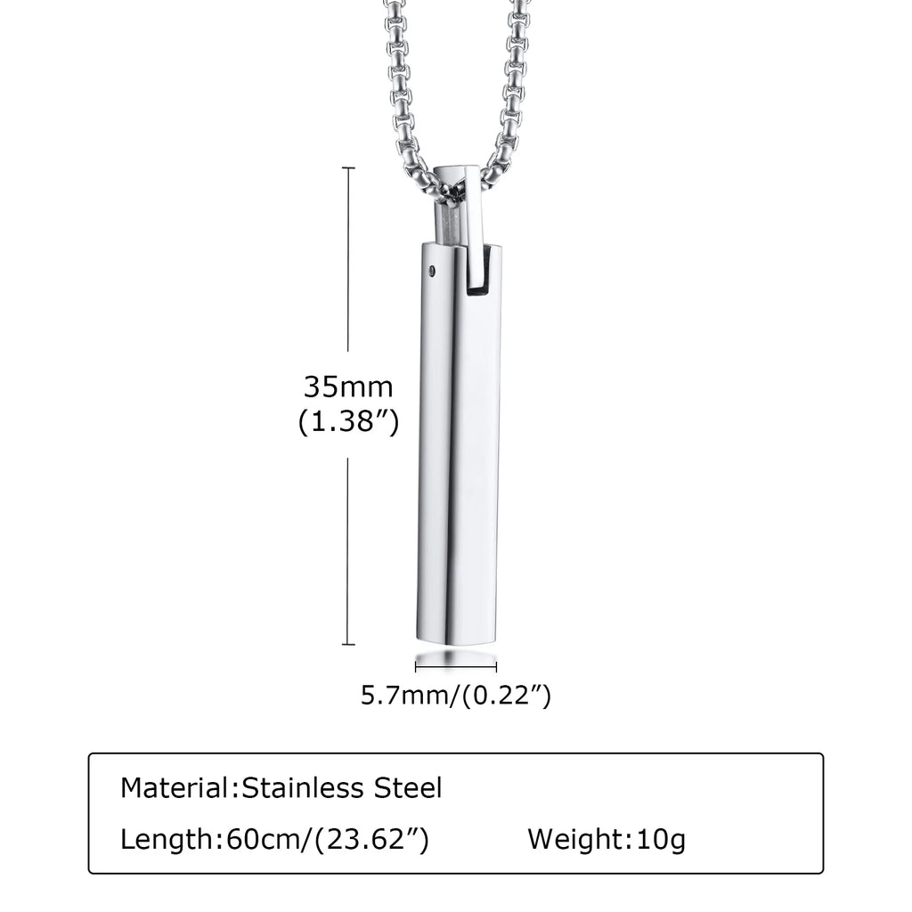 Wasserdichte 3D-Halsketten mit vertikaler Balken für Männer, minimalistischer geometrischer Anhänger aus Edelstahl mit Box-Kette, männlicher Kragenschmuck