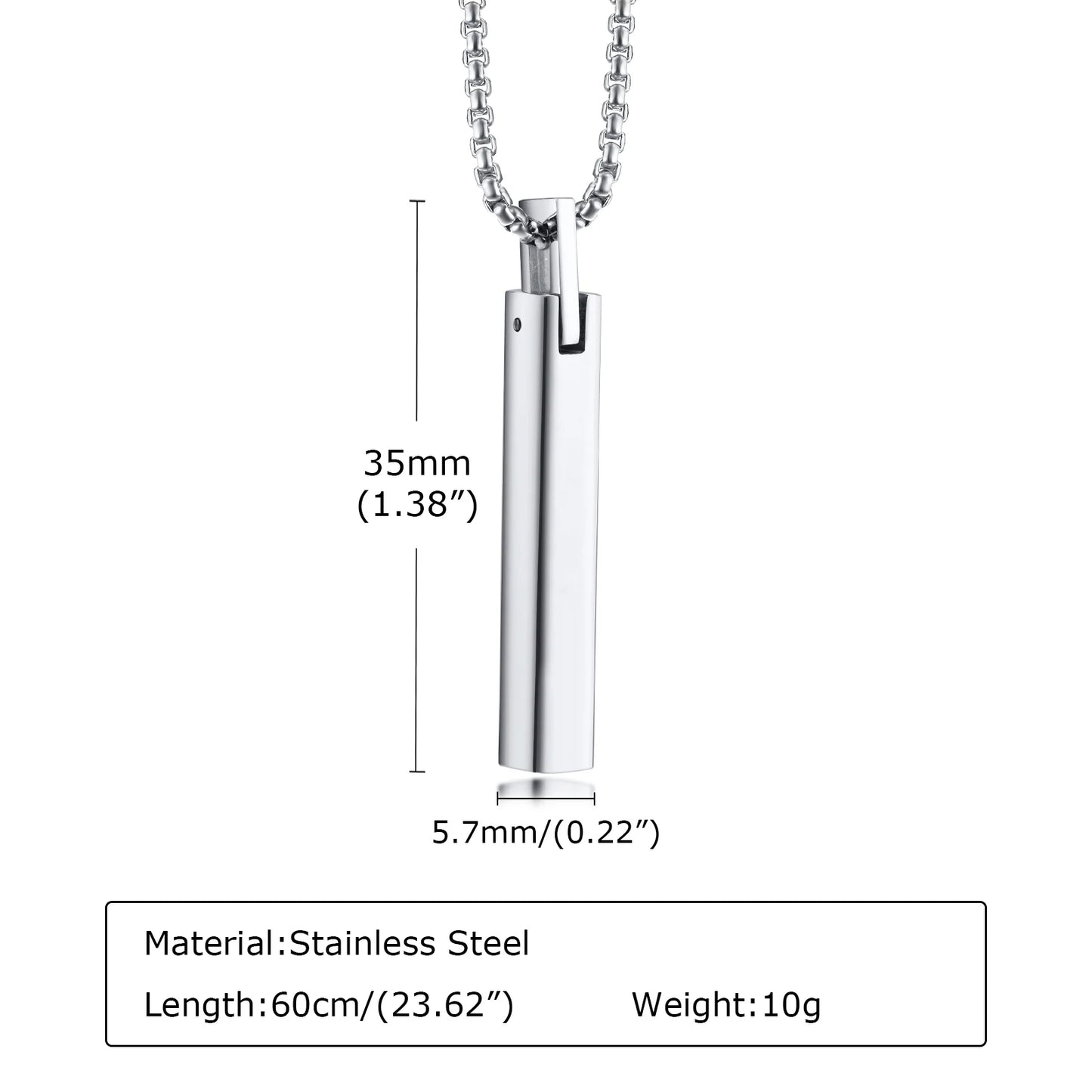 Wasserdichte 3D-Halsketten mit vertikaler Balken für Männer, minimalistischer geometrischer Anhänger aus Edelstahl mit Box-Kette, männlicher Kragenschmuck