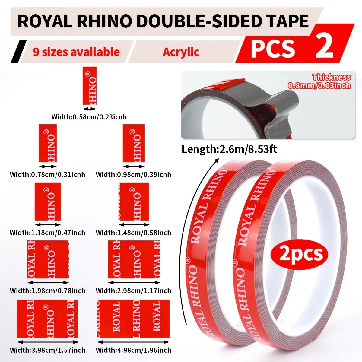 2 Rollen starkes doppelseitiges Klebeband, Acrylschaum-Klebeband, hochviskoses Klebeband, keine Spuren, Wandfixierungsaufkleber für die Auto-, Heim- und Industriebranche