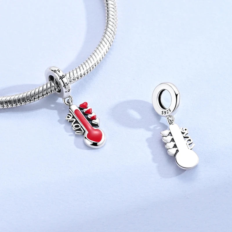 Rote Serie 925er Sterlingsilber, Koi-Herz, Pilz, Feuerwerkskörper, Kaffeemaschine, Charm, passend für DIY-Armbänder, Halsketten, exquisite lustige Geschenke