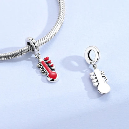 Rote Serie 925er Sterlingsilber, Koi-Herz, Pilz, Feuerwerkskörper, Kaffeemaschine, Charm, passend für DIY-Armbänder, Halsketten, exquisite lustige Geschenke
