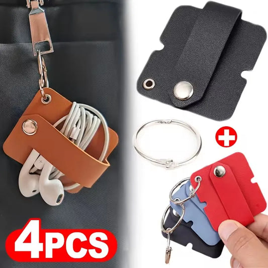 Leder-Kabelclip mit Schlüsselring, Kopfhörerkabelhalter, Schnalle, Kabelaufwicklung, Kabeldraht-Organizer für Telefon, USB-Ladegerät, Datenleitungen