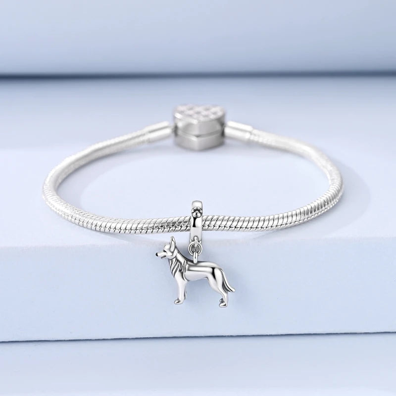 925 Sterling Silber 3D Deutscher Schäferhund Charm Passend für Armband 2026 Jahr des Pferdes Mode Tierschmuck für Frauen Mädchen