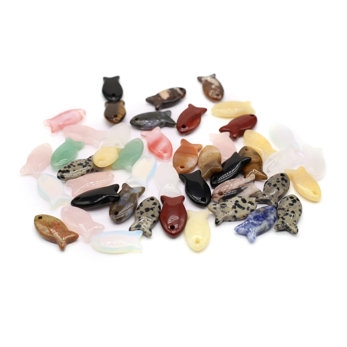 Fischform Naturstein Anhänger Großhandel Mix Farbe Achat Stein Charms für die Herstellung von DIY Schmuck Halskette 13x25mm 5 Stück