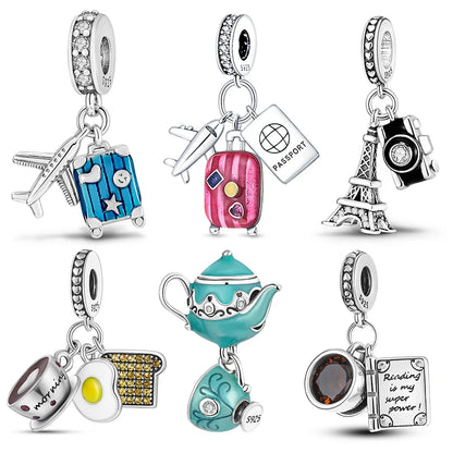 Echtes 925 Sterling Silber Buch Und Kaffeetasse Charms Fit Original Pand 3mm Armband Anhänger Perlen Frauen Edlen schmuck