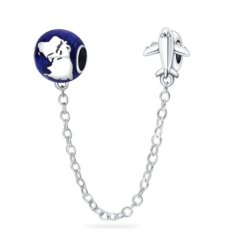 Reisepass-Charms aus 925er-Sterlingsilber, passend für Original-Armbänder, DIY-Flugzeug-Erde-Perlen für die Schmuckherstellung als Geschenk