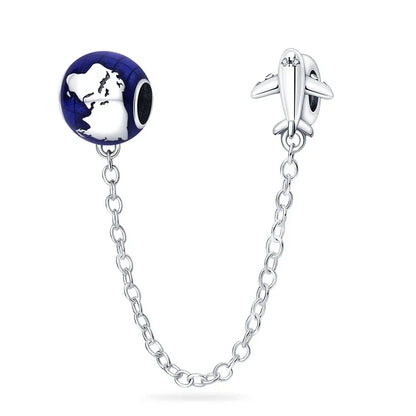 Reisepass-Charms aus 925er-Sterlingsilber, passend für Original-Armbänder, DIY-Flugzeug-Erde-Perlen für die Schmuckherstellung als Geschenk