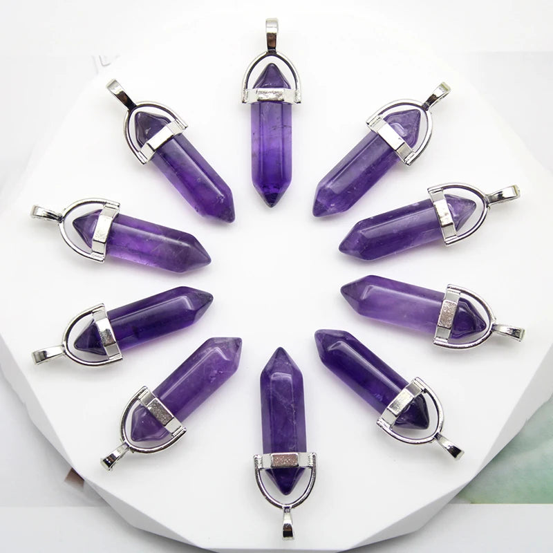 24 stücke Natürliche Stein Achate Quarz Kristall Anhänger Für Halskette Charme Fluorit Sechseckigen Anhänger DIY Schmuck Machen Zubehör
