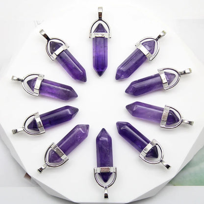 24 stücke Natürliche Stein Achate Quarz Kristall Anhänger Für Halskette Charme Fluorit Sechseckigen Anhänger DIY Schmuck Machen Zubehör