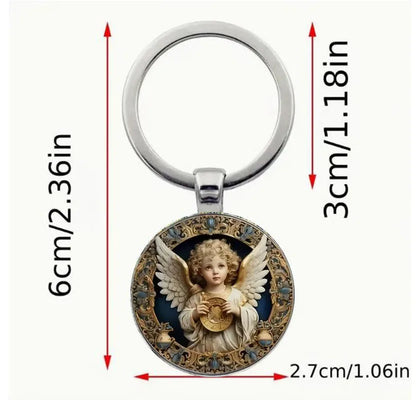 Modische Schlüsselanhänger mit niedlichen Engelsmustern, Schlüsselanhänger aus Cabochon-Glas, Autodekorationen für Männer und Frauen, Hochzeiten, Geburtstage, gr
