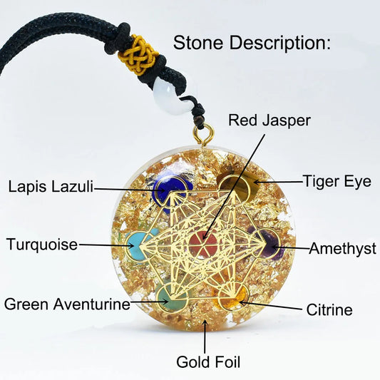 7-Chakra-Metatron-Würfel-Orgon-Anhänger-Halskette mit goldener Folie, spirituelle Reiki-Heilkristalle, Naturstein-Charm-Schmuck