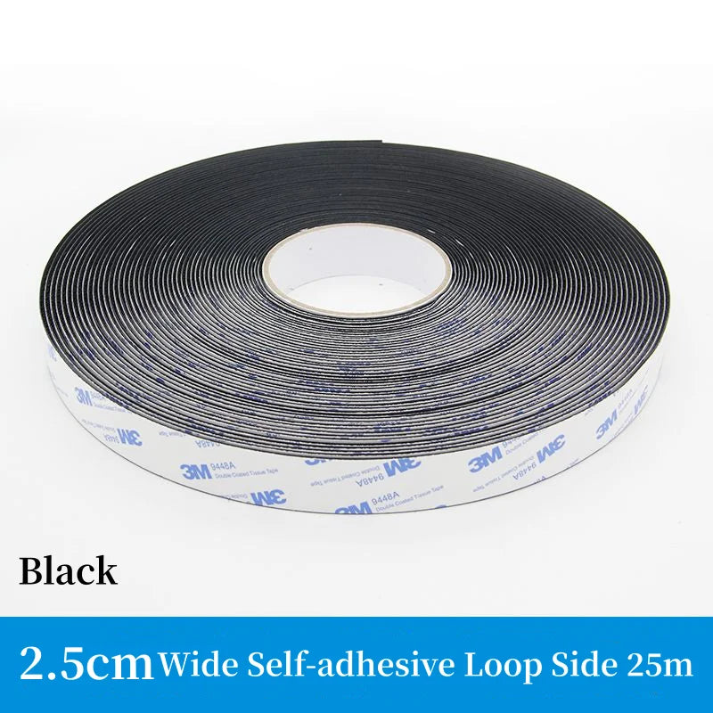 3M 9448A Schwarzes doppelseitiges Klebeband, 25 m, 16–100 mm, starkes, spurloses Seitenbefestigungsband mit Klettverschluss, hochtemperaturbeständig