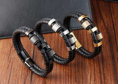 Charm Braid Rope Bracelet For Men Stainless Steel Magnetic Buckle Genuine Leather Bracelets &amp; Bangles Male Female Jewelry