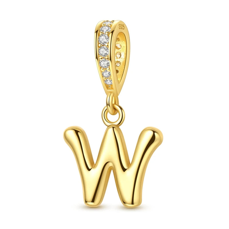 Golden Series Funkelnder Elefanten-Anhänger aus 925er-Sterlingsilber und 26 englische Alphabet-Anhänger, passend für Armbänder, exquisites Geschenk