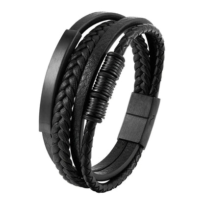 Charm Braid Rope Bracelet For Men Stainless Steel Magnetic Buckle Genuine Leather Bracelets &amp; Bangles Male Female Jewelry