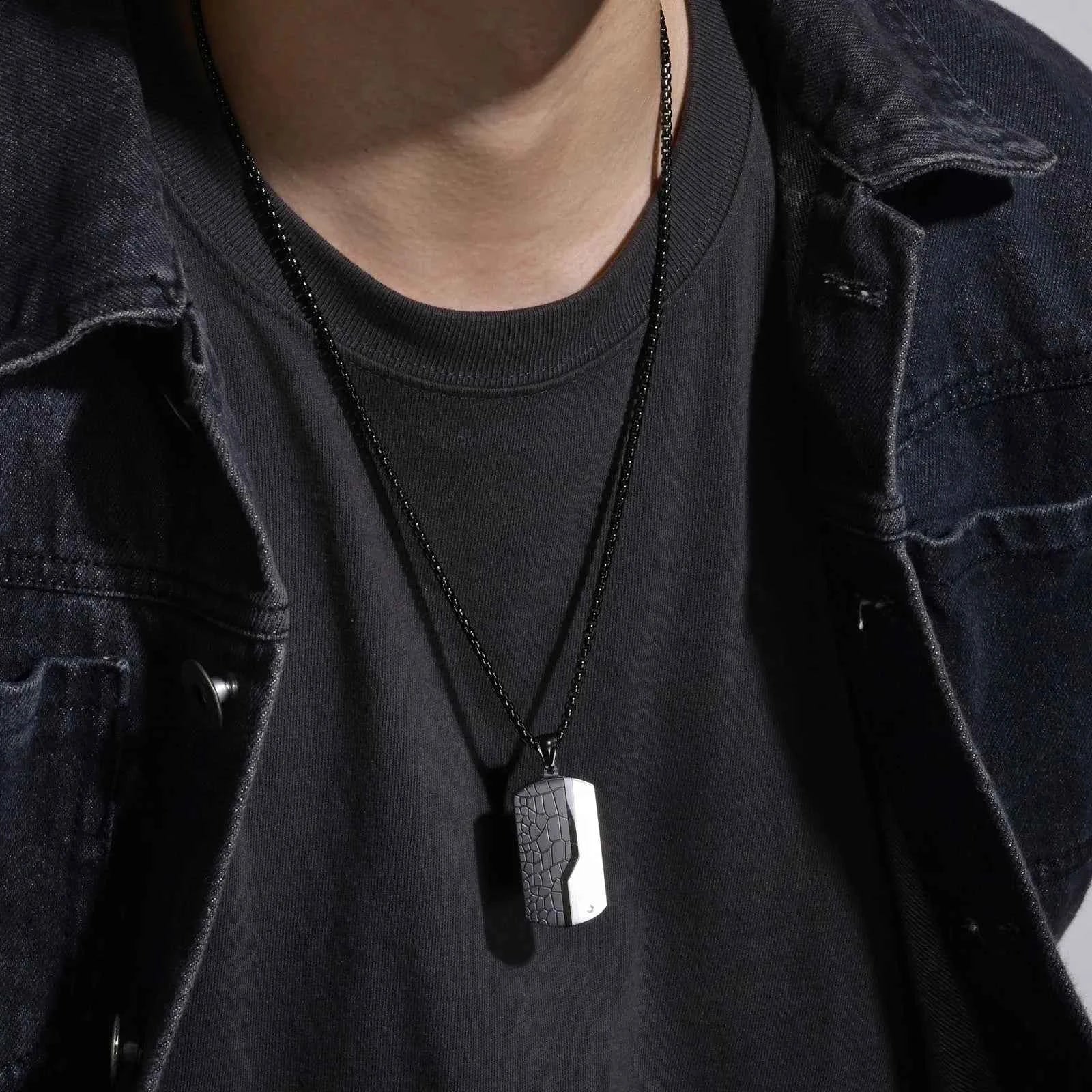 Vnox Herren-Halskette mit Erkennungsmarken-Anhänger aus Edelstahl, geometrische Hundemarken-Halsketten, Geschenk für Ihn, Schmuck