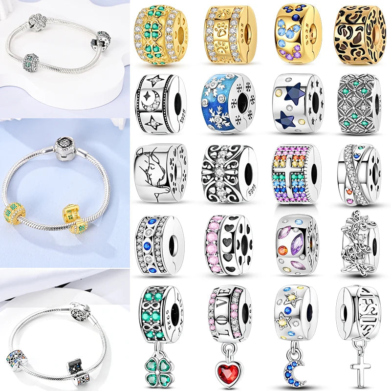 Katze Schmetterling Gänseblümchen CZ Pave Clip Charms Positionierung Schnalle 925 Sterling Silber Silikon Spacer Perlen passen Original Racelet DIY
