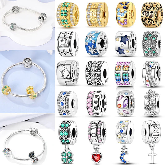 Katze Schmetterling Gänseblümchen CZ Pave Clip Charms Positionierung Schnalle 925 Sterling Silber Silikon Spacer Perlen passen Original Racelet DIY
