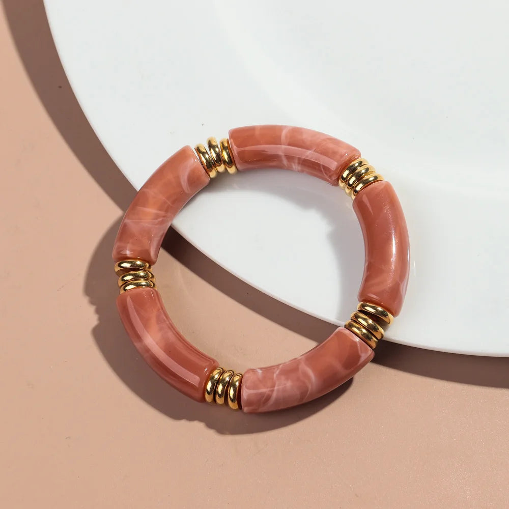 Vintage Chunky Bamboo Elbow Acrylic Bracelets for Women Men Rock Punk Stretch Large Curved Tube Stacking Bangle Couple Jewelry Gifts