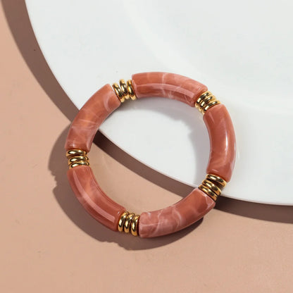 Vintage Chunky Bamboo Elbow Acrylic Bracelets for Women Men Rock Punk Stretch Large Curved Tube Stacking Bangle Couple Jewelry Gifts