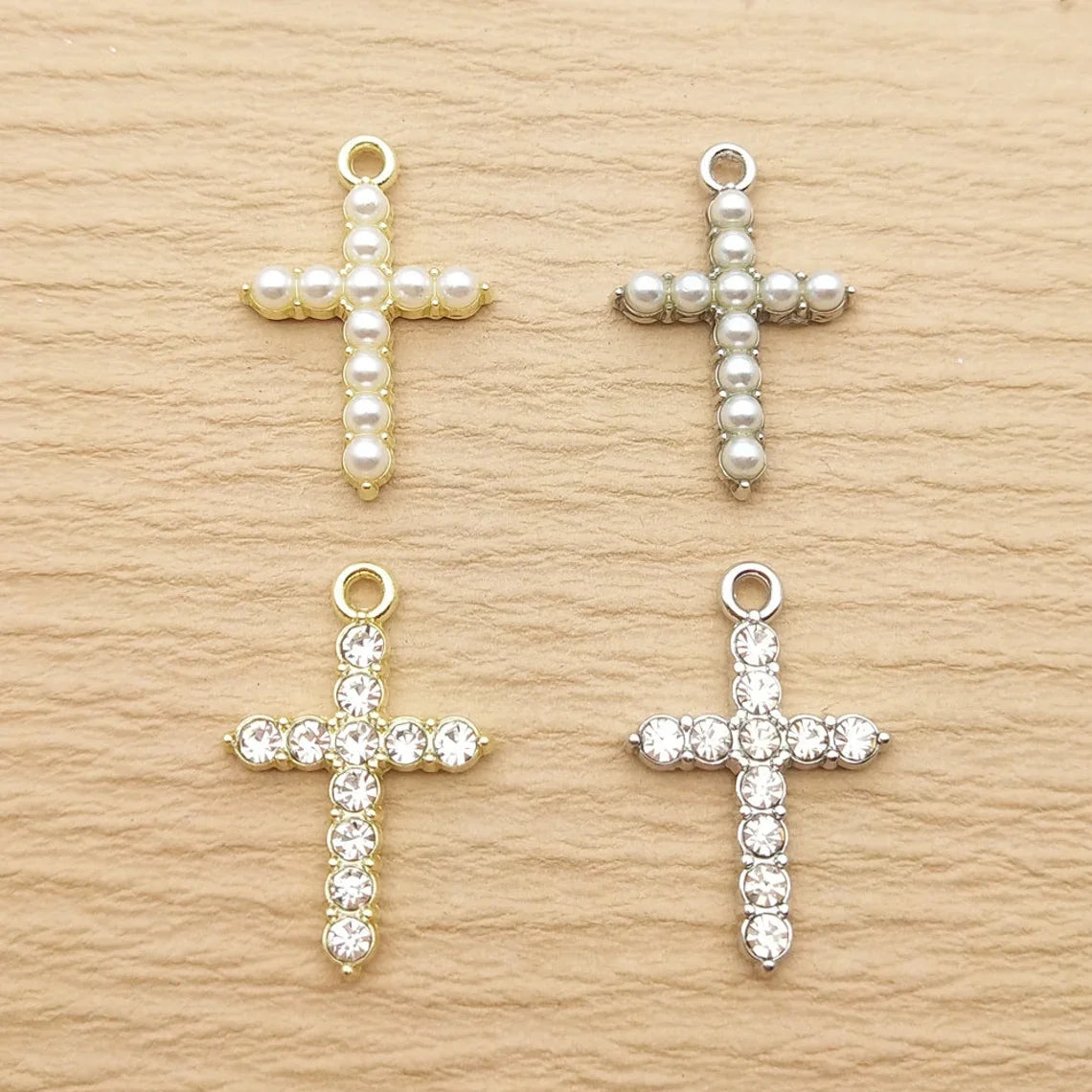 10 Stück Perlen-Kristall-Kreuz-Charm für Schmuckherstellung, Halskette, Armband, Ohrring, Anhänger, Diy-Zubehör, Zinklegierung
