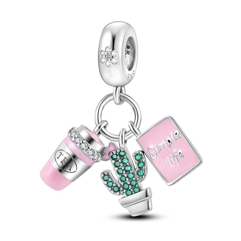 Neue 2025 925 Sterling Silber Charms Perlen Liebe Herz Rosa Original Charm Anhänger Fit Charm Armbänder DIY Schmuck Geburtstag Geschenk