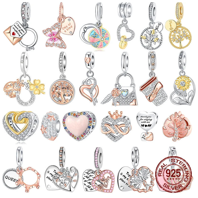 925 Sterling Silber Roségold Baum des Lebens Schmetterling Serie Charm Fit 4mm Blende Armband Charm Bead Halskette Diy Frauen Schmuck
