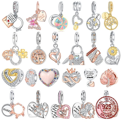 925 Sterling Silber Roségold Baum des Lebens Schmetterling Serie Charm Fit 4mm Blende Armband Charm Bead Halskette Diy Frauen Schmuck