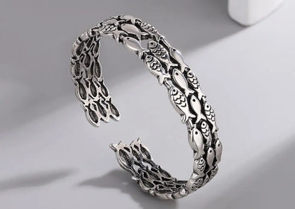 Sole Memory Retro Fisch Kreative Nette 925 Sterling Silber Weibliche Trendy Resizable Öffnung Armreifen Armband Für Frauen BR006