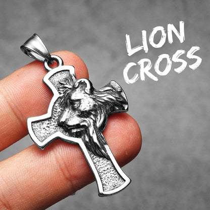 König der Löwen Kreuz Männer Halsketten Edelstahl Einfache Anhänger Kette Frauen Mode Schmuck Punk Neue In Zubehör Geschenke Großhandel